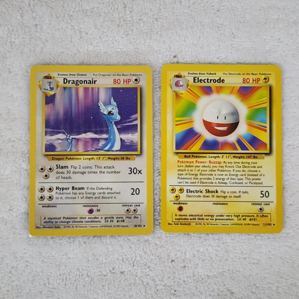 Two Non Holo Rare Vintage Pokemon Trading Cards from BASE SET ~ Dragonair & Electrode
