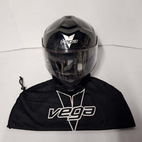 Vega Gloss Black Modular Motorcycle Helmet With Sun Shield And Drawstring Bag - Size: XL