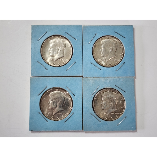 x4 1964 90% Silver Kennedy Half Dollars FV: $2.00