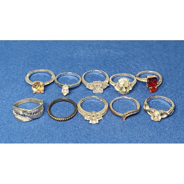 Assorted Silver COLORED Fashion Rings - See Photos For Sizing