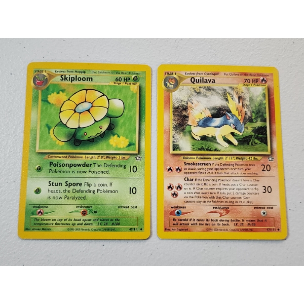 Two Vintage Pokemon Cards: Skiploom 49/111 & Quilava 47/111