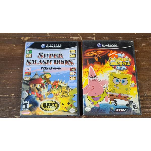 (3) Nintendo Game Cube Games - Super Mario Smash Bros Melee & SpongeBob SquarePants Movie Game
