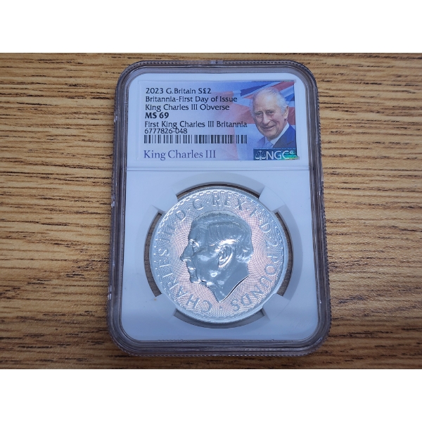 NGC MS69 2023 Silver Britannia - FDOI - King Charles III - 1 oz .999 Fine Silver