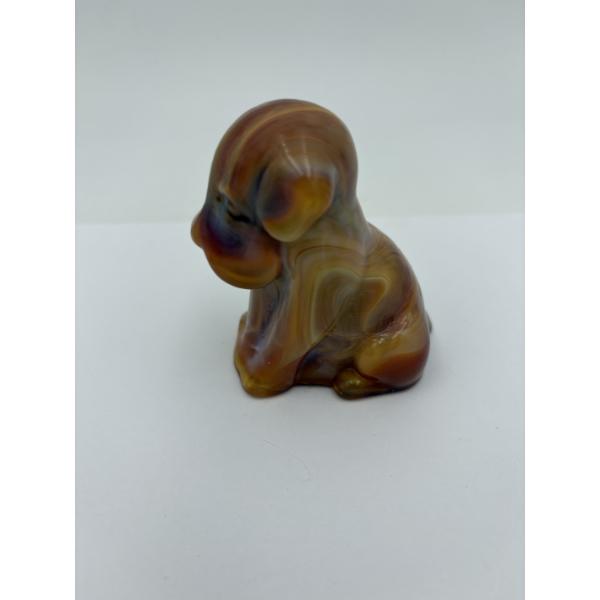 Adorable Degenhart Uranium Glass Dog Figurine - Dark Ivory Slag - ~2.5 inches