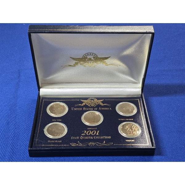 2001 United States State Quarter Collection - Gold Plated 5-Coin Set in Display Box