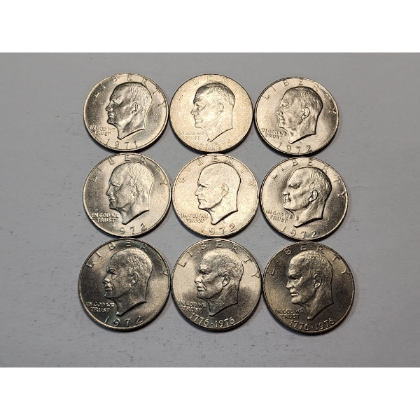 $9.00 Face Value of Assorted Years Eisenhower Clad Dollars 