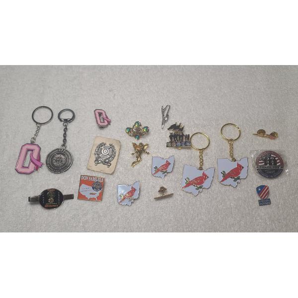 Large Mixed Lot of Assorted Pins & Keychains Ft. Breast Cancer "O" Pin & Other Ohio Pins!