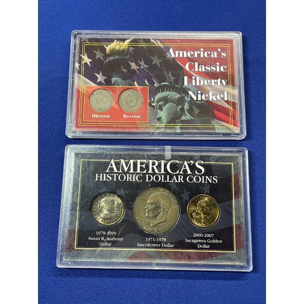 (2) Collectible Coin Sets: America's Classic Liberty Nickel & America's Historic Dollar Coins 