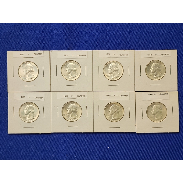 x8 Higher-Grade Assorted Years Pre-1964 Silver Washington Quarters FV: $2.00
