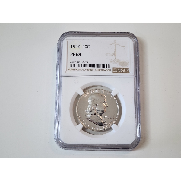 NGC GRADED PF68 1952 Franklin Half Dollar 90% Silver 