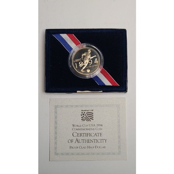 1994-P World Cup USA Commemorative Coin Proof Clad Half Dollar With COA 