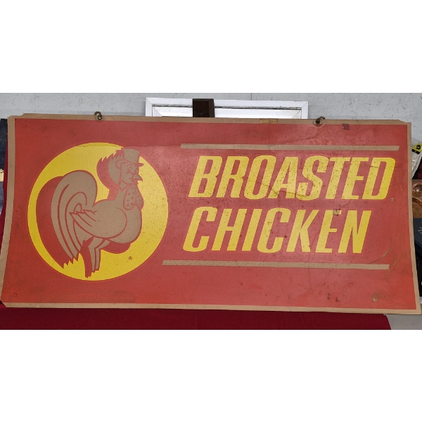 Vintage Cardboard Double Sided "Broasted Chicken"  Sign - 44 x 22  - From A Grocery  Deli Section