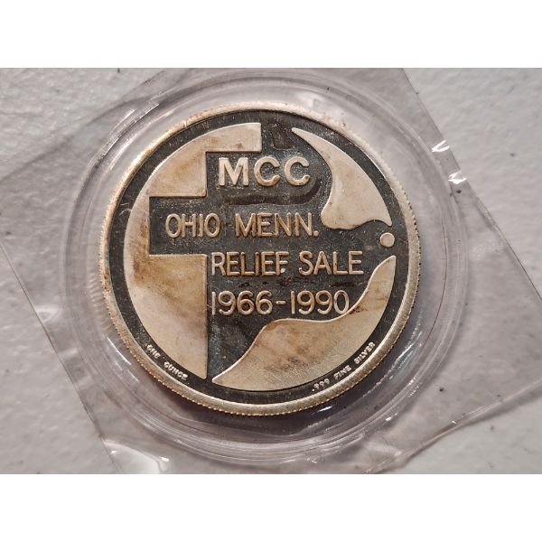 MCC OHIO MENN. RELIEF SALE 1990 25th Anniversary 1 oz .999 Fine Silver Round 
