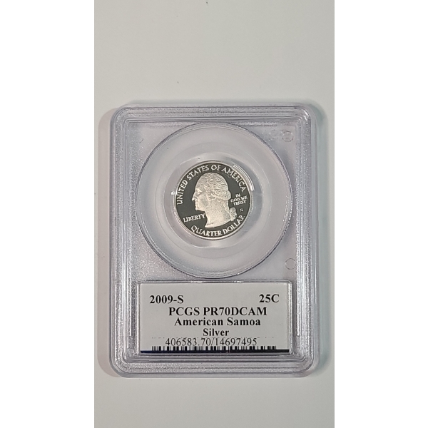PCGS 2009-S PR70 DCAM U.S. Territory American Samoa 90% Silver Quarter 