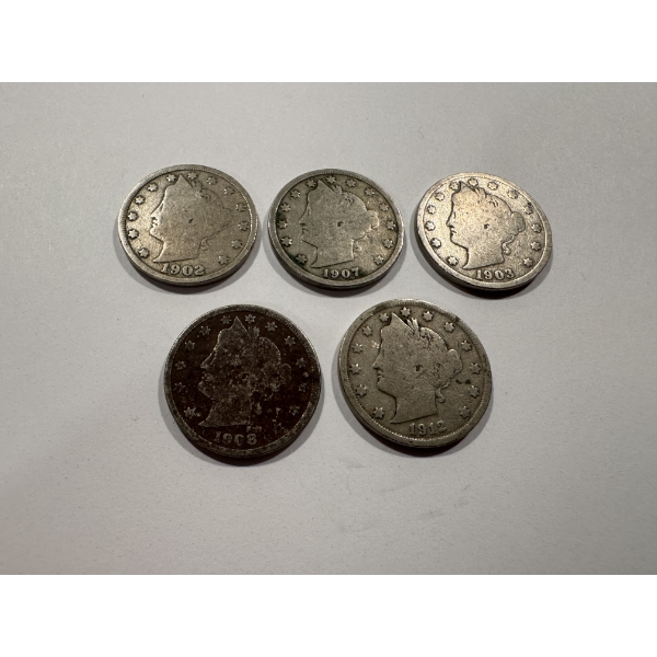 5 - United States Liberty Head V Nickels - Early 1900's - Great Coins - Harder To Find