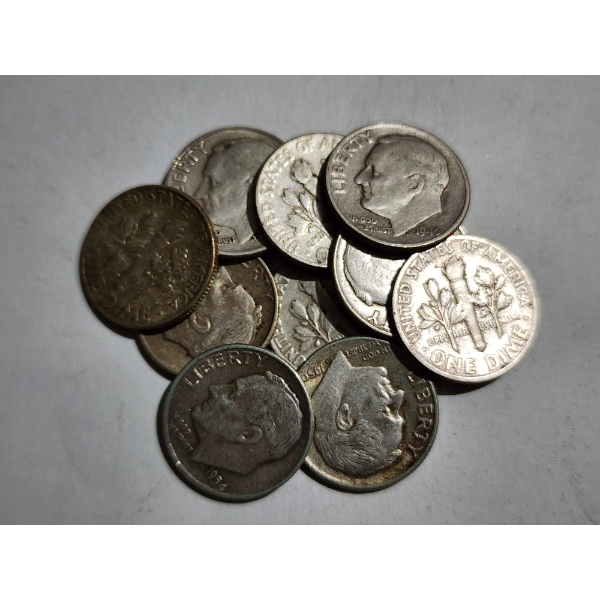 $1.00 Face Value in Assorted Year 90% Silver United States Dimes ~ ALL 1964 OR OLDER!
