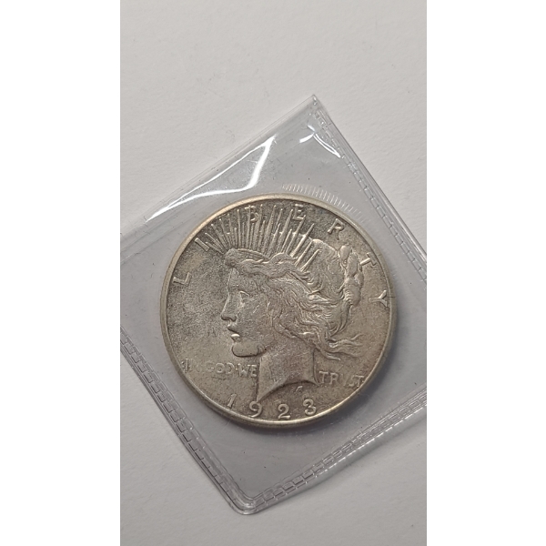 United States 1923-S 90% Silver Peace Dollar In Coin Protector - AU Condition