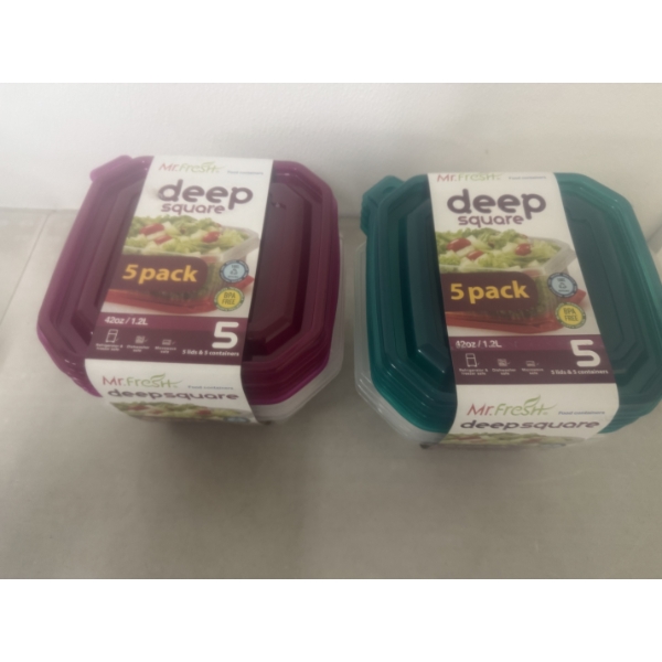10 - Brand New Mr. Fresh Deep Square 42 oz Durable Plastic Food Containers