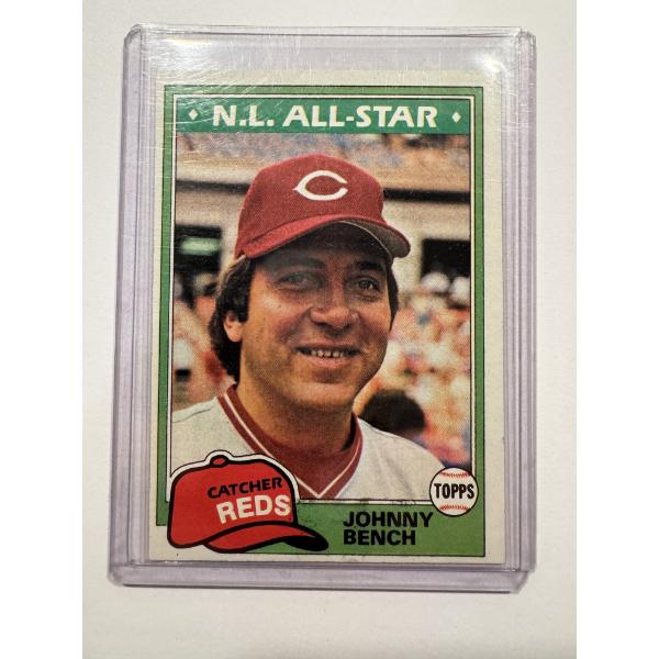1981 Topps Johnny Bench Reds Baseball Card In Protective Holder - Mint Condition