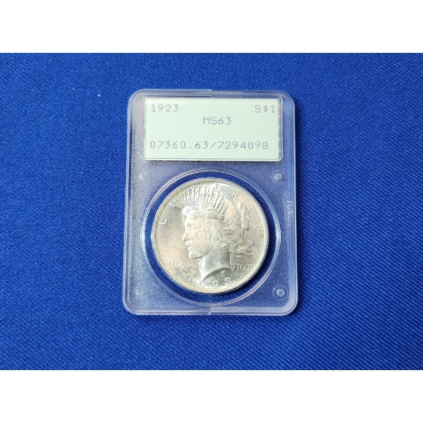 1923 Silver Peace Dollar Graded PCGS MS 63