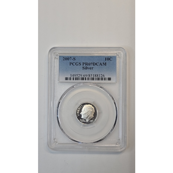 PCGS 2007-S PR69 DCAM 90% Silver Roosevelt Dime 