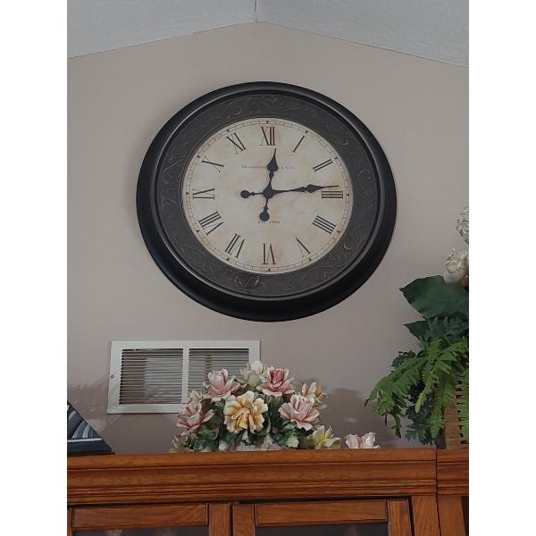 Large 24" Working Wood Framed Wall Clock As Shown