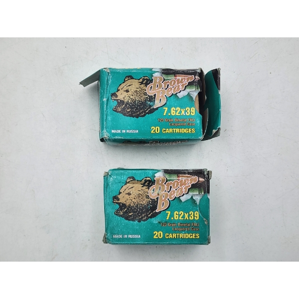 2 Full Boxes of Brown Bear 7.62x39 Rifle Ammunition -123 Grain HP & FMJ - Russian Made