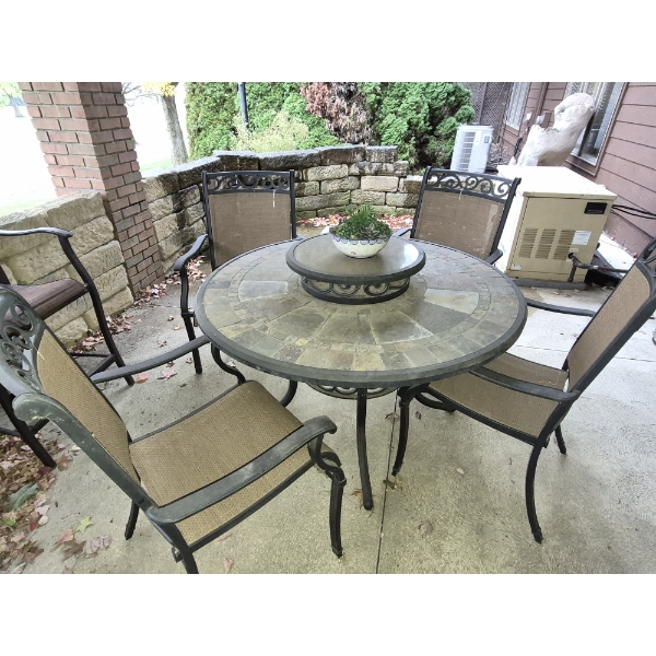 Great Outdoor Round 4 Ft Metal Patio Table & 4 Chairs With Additional Serving Platform - See Pics - 