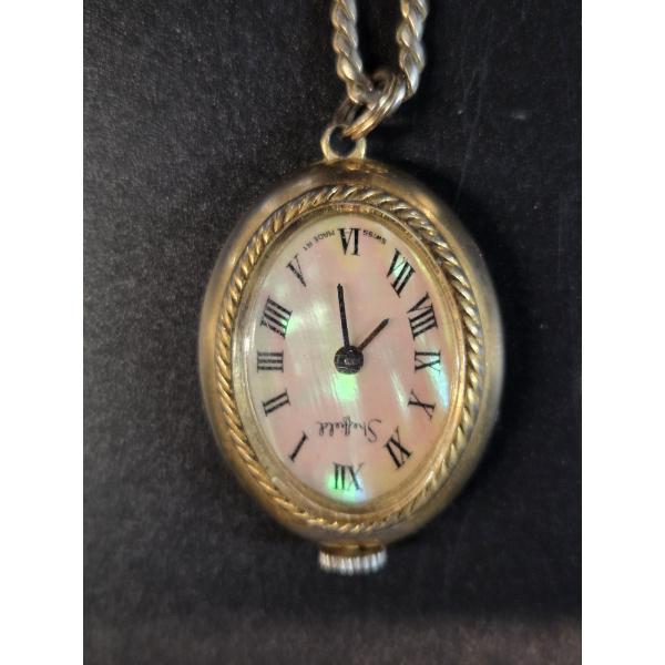 Stunning Sheffield Vintage Mother Of Pearl Watch Pendant On 29'' Chain 