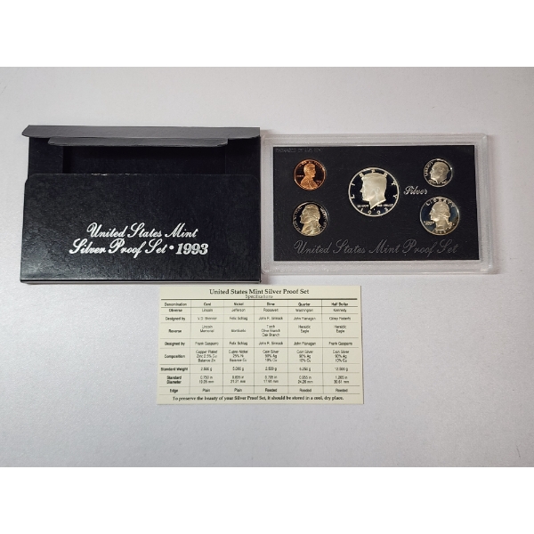 United States Mint 1993 Silver Proof Set: 90% Silver Dime, Quarter, Half Dollar