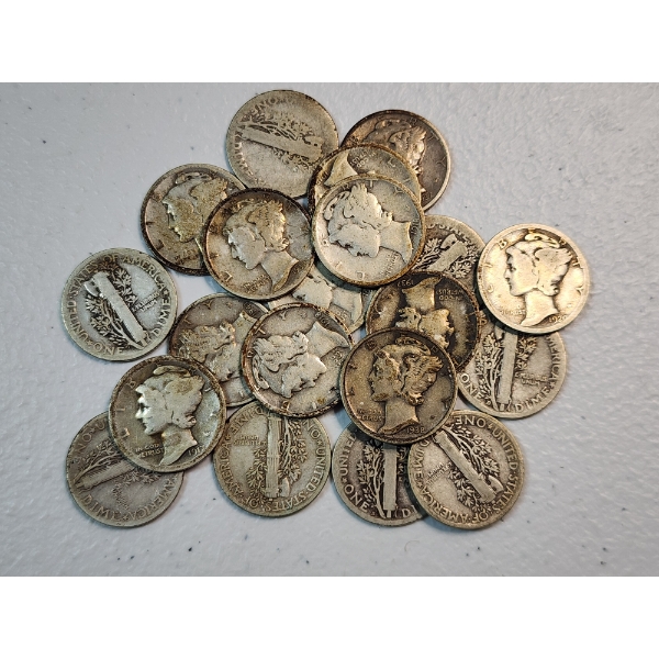 x20 Assorted Years 90% Silver Mercury Dimes FV: $2.00