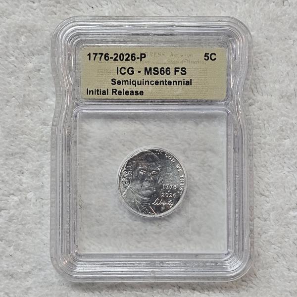 ICG MS66 FS 1776-2026-P Jefferson Nickel Semiquincentennial Initial Release