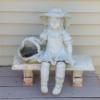 Image 1 : Outdoor Yard Decor - 2 Pcs  Girl Sitting On Bench With Basket 26" Tall - Bench is 24" Long