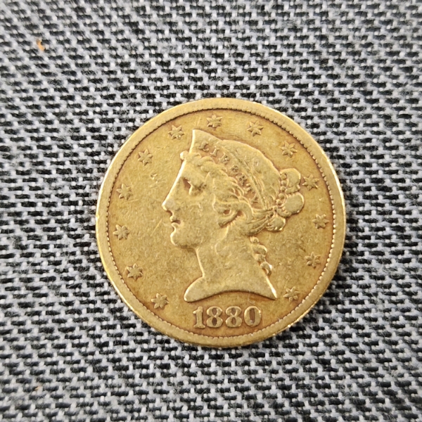 1880 United States Five Dollar Gold Coin ~ AGW: 0.2419oz ~ Only 3,166,400 Minted