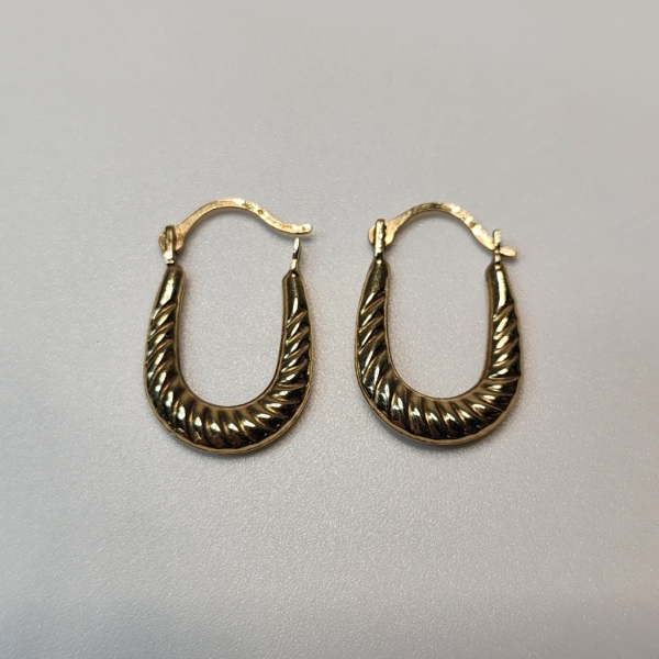 10K Yellow Gold Textured Hoop Earrings - Total Weight: 0.4g