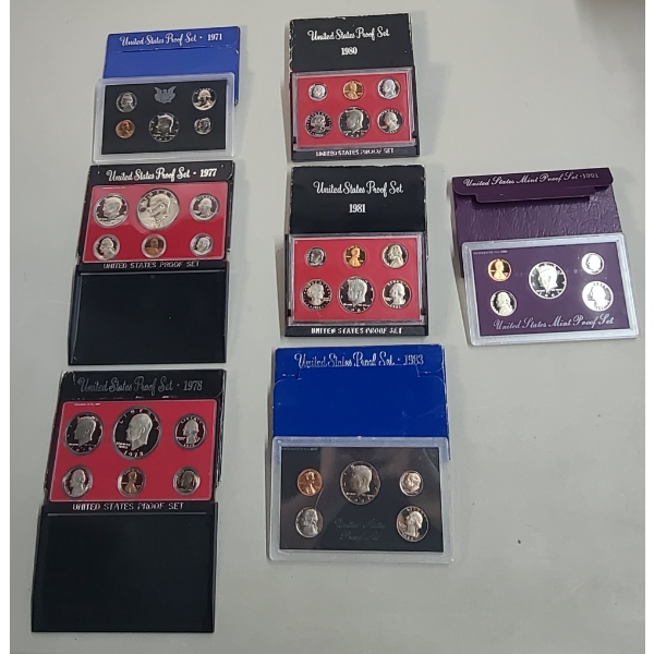 Collection Of Assorted U.S Proof Coin Sets - 1971, 1977, 1978, 1980, 1981, 1983, 1991