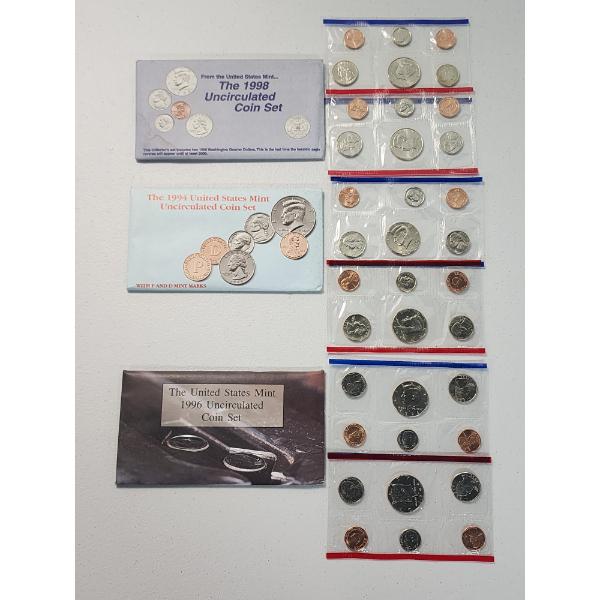 x3 United States Uncirculated Coin Sets: 1998, 1994, 1996
