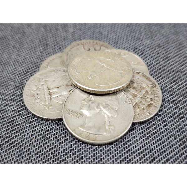 Seven 90% Silver United States Washington Quarter Dollars ~ $1.75 Face Value