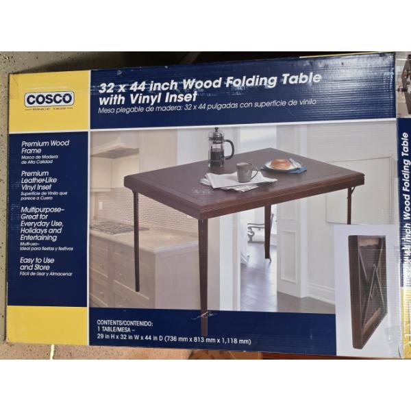 Cosco 32x44 inch Wood Folding Table with Vinyl Inset - In Good Condition