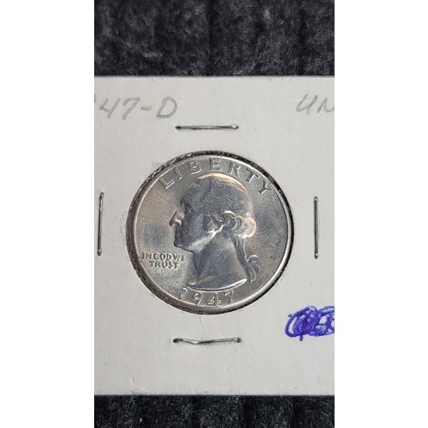 1947-D U.S 90% Silver Quarter