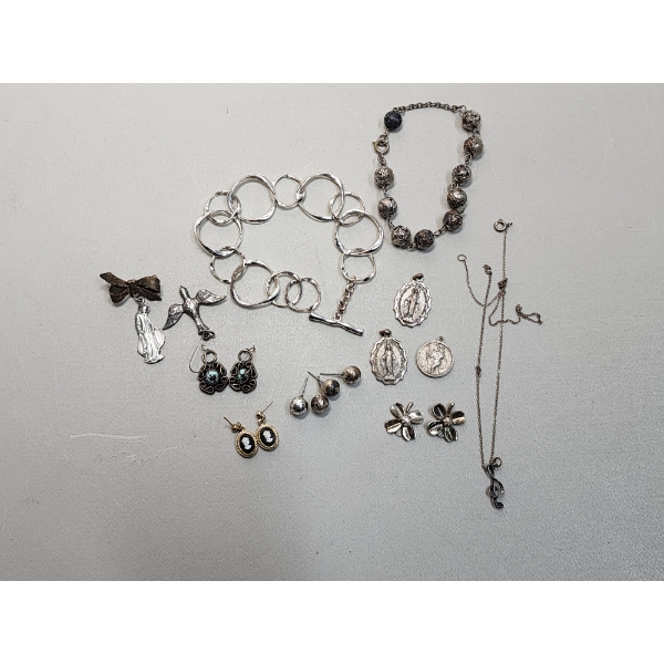 Assorted Costume Jewelry: Bracelets, Necklace, Earrings, Pendants