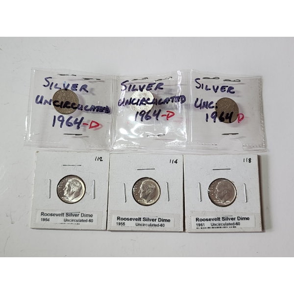 x6 Assorted Years Uncirculated 90% Silver Roosevelt Dimes FV: $0.60