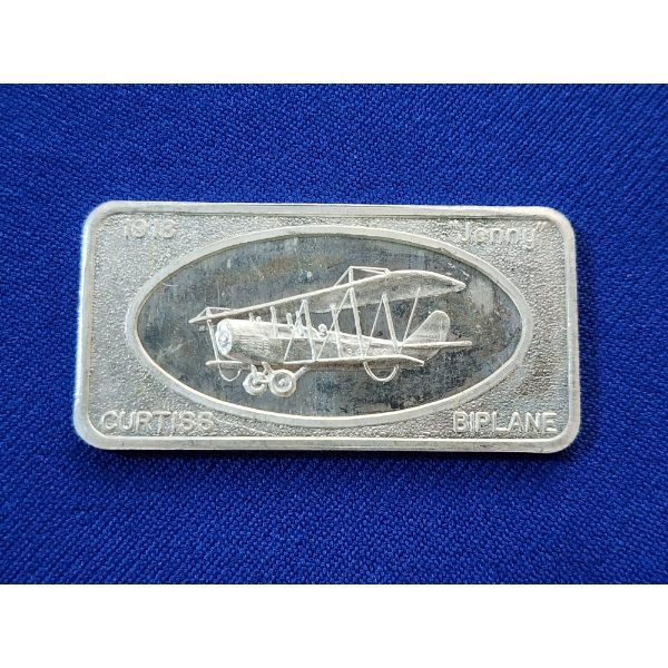 Patrick Mint San Francisco 1918 "Jenny" Curtiss Biplane One Troy Ounce .999 Fine Silver Bar