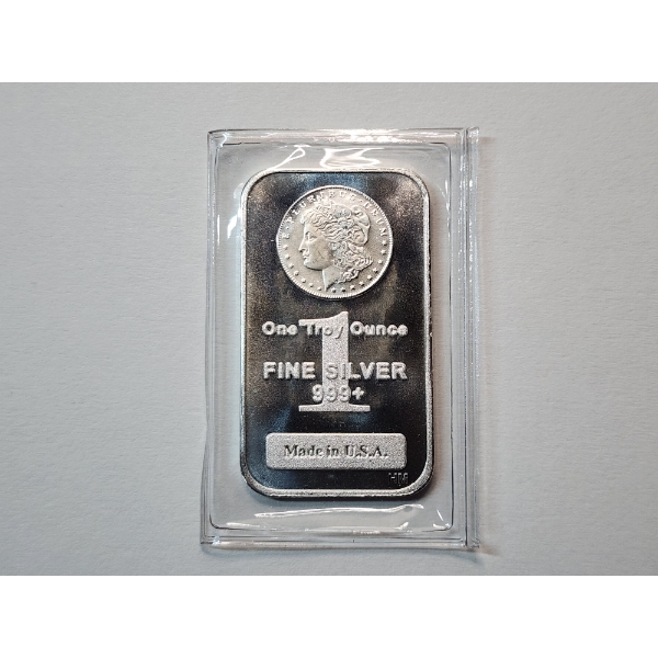 One Troy Ounce .999 Fine Silver Bar Featuring Morgan Dollar Design