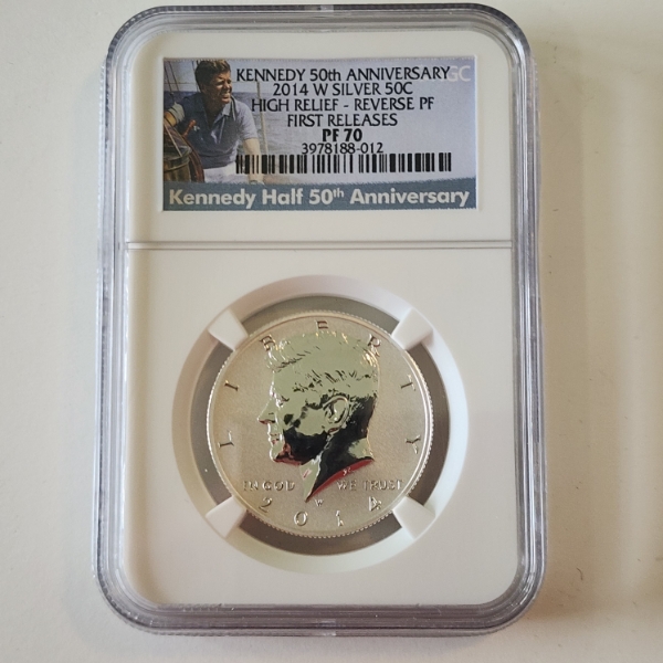 Kennedy 50th Anniversary 2014-W Silver Half Dollar NGC PF 70 High Relief Reverse Proof