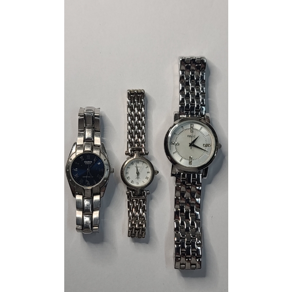 (3) Silver-Tone Women's Quartz Wristwatches - Casio LTP-1143, Amitron, Relic ZR34043