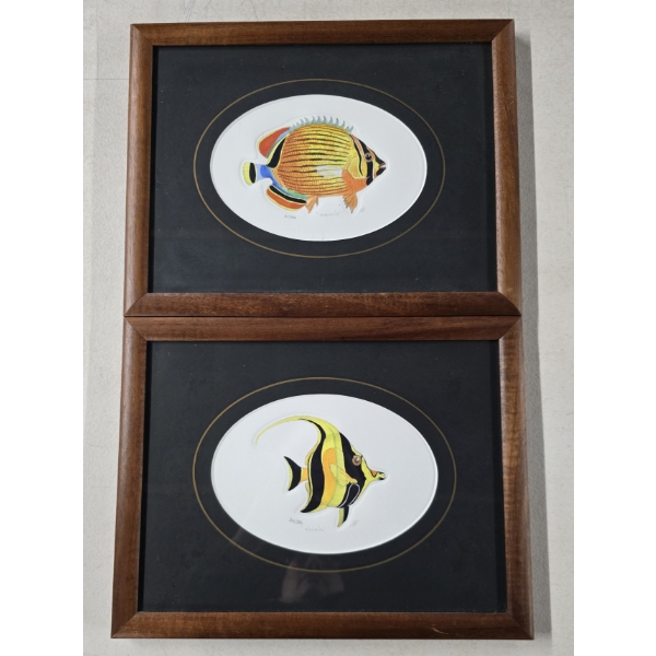 Set of 2 Embossed Fish Paintings - 10"x13" Each