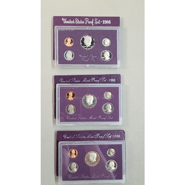 (3) United States Mint Proof Coin Sets - 1986, 1989, 1990