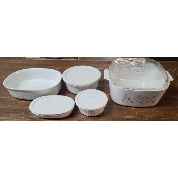 5 Pc Corning Ware Stoneware Baking Dishes