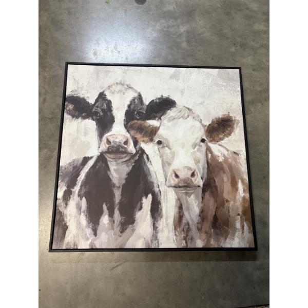 Farmhouse Cow Art - 2 Cows 24x24" - Metal Hangers - 2 Cows